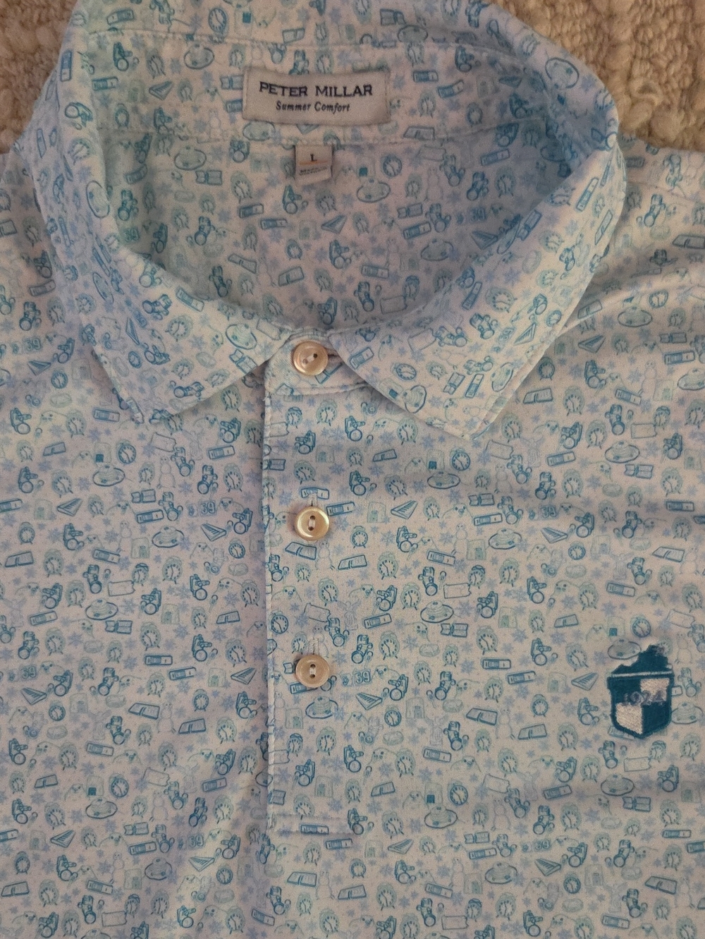 Peter Millar "Groundhog Day" novelty print polo shirt, L